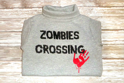 Zombies crossing with bloody handprint embroidery design