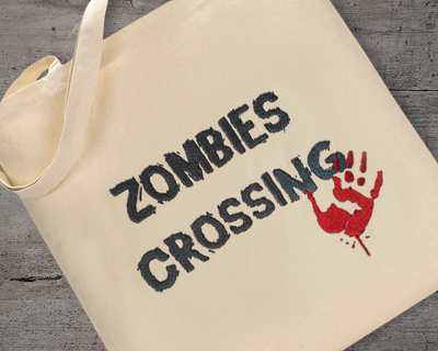 Zombies crossing with bloody handprint embroidery design