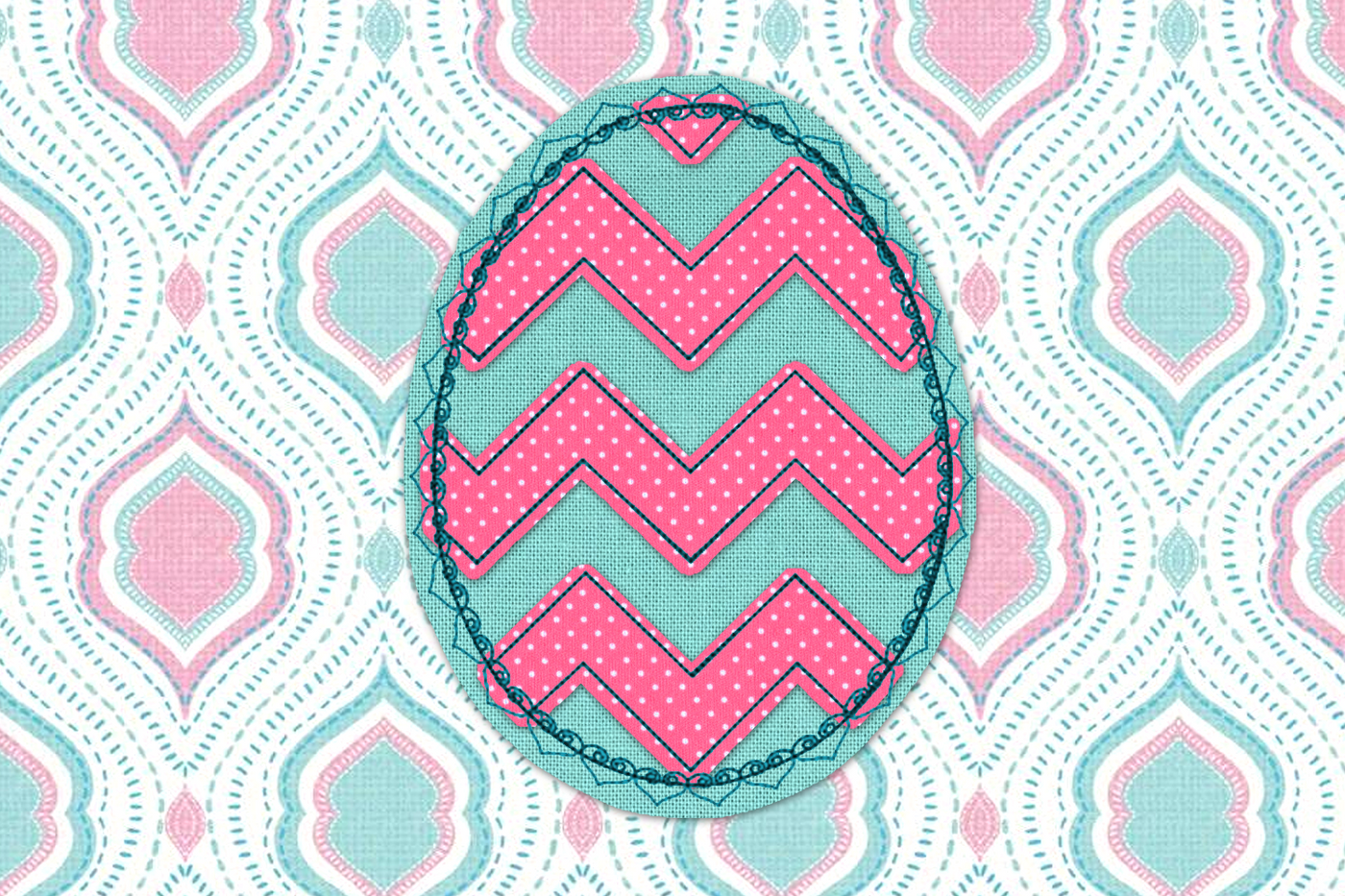 Chevron Easter egg raggy applique with heart border
