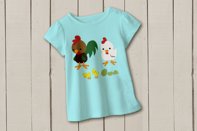 Chicken family on a shirt.