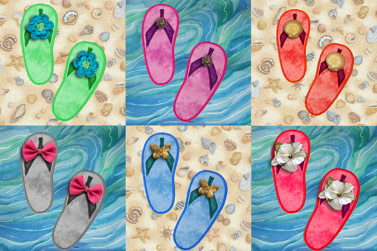 flip flops applique embroidery design file with embellishments