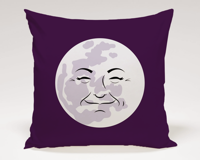 Throw pillow with a man in the moon design.