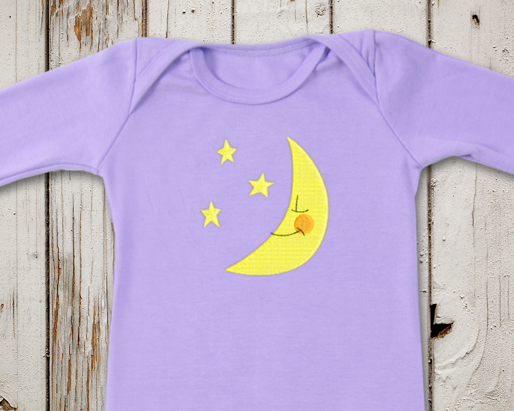 Moon and stars embroidery design