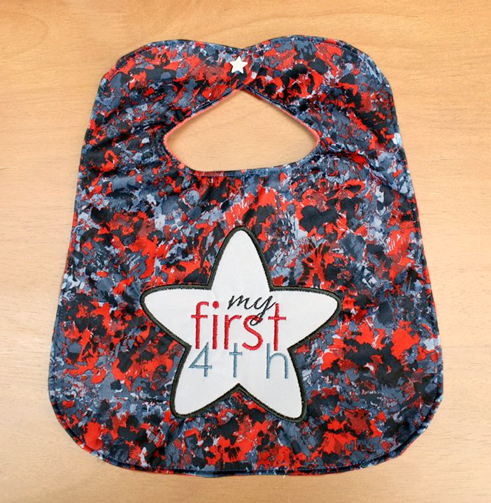 Rounded applique star that says "my first 4th" inside.