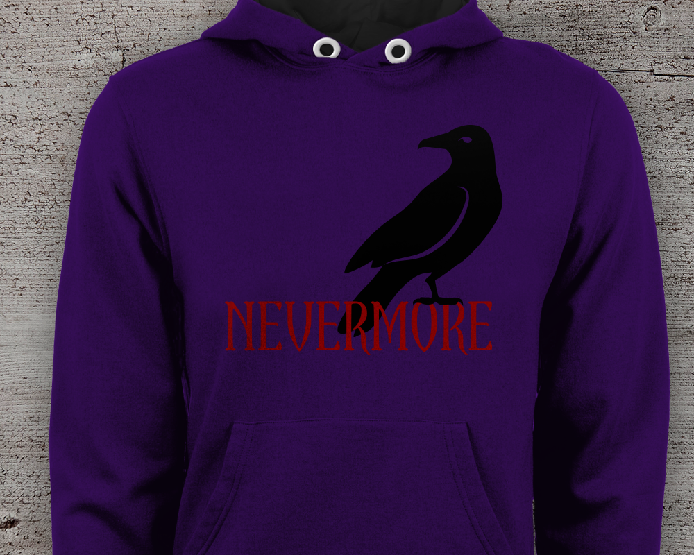 Raven design that says "nevermore" beneath it.