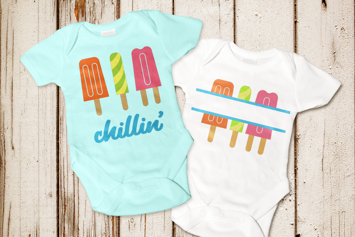 Popsicle trio that says "chillin'" and popsicle split designs