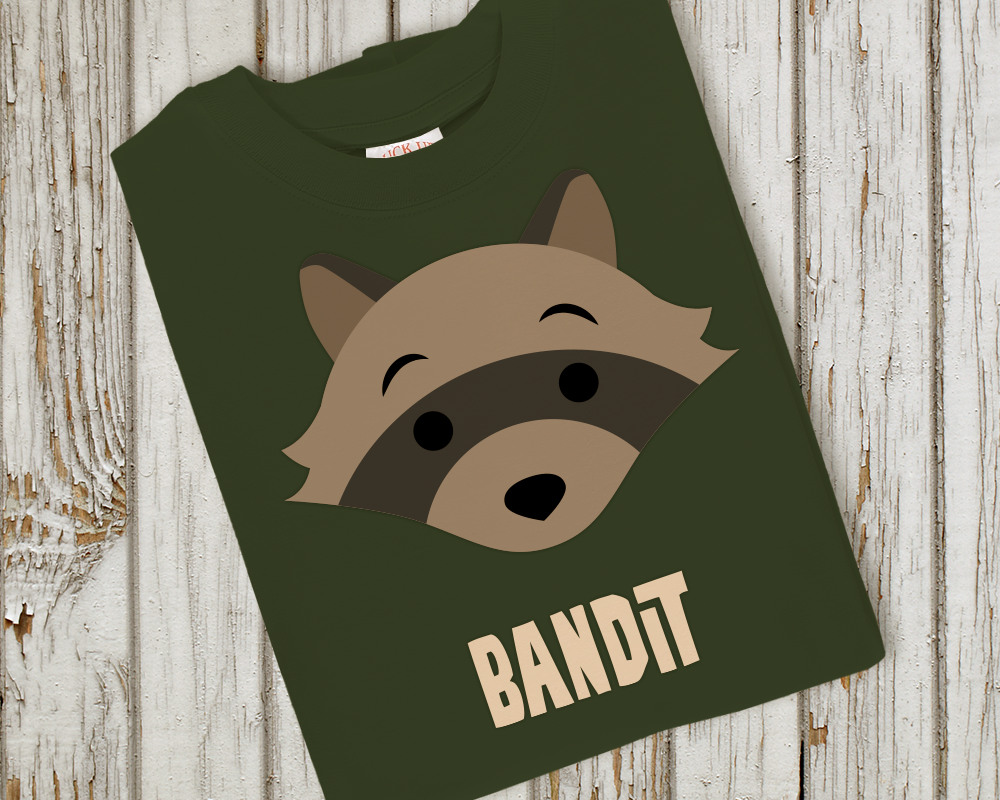 Raccoon face design with the word "Bandit"
