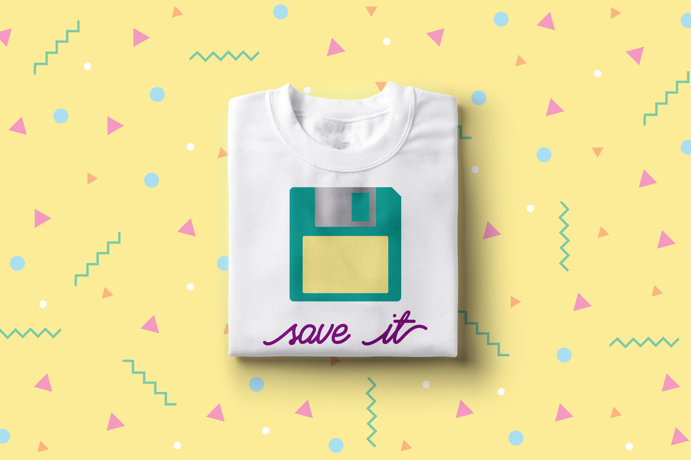 Floppy disk design with the words "save it"