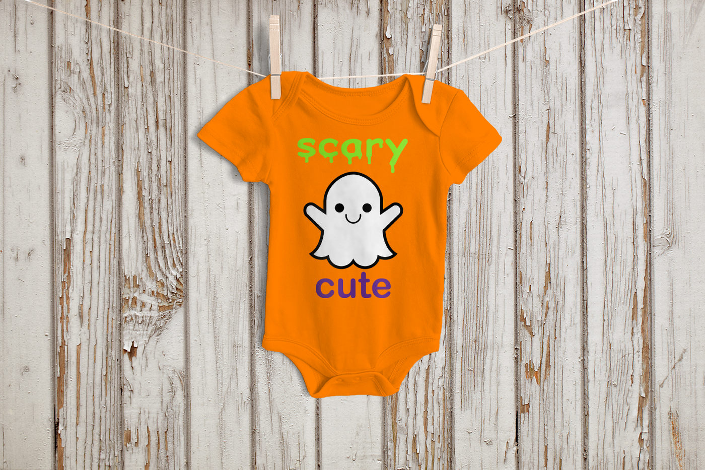 Cute ghost design with the words "Scary cute"