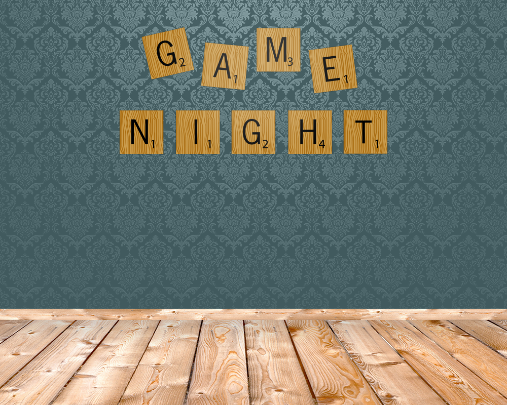 Wood letter tile design spelling out "Game night"