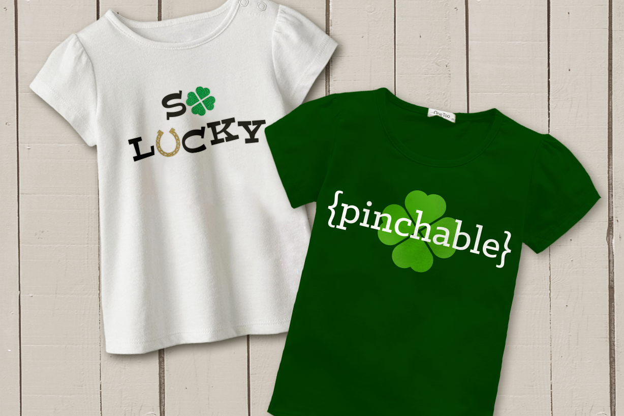 So lucky with a shamrock and horseshoe, and pinchable shamrock designs