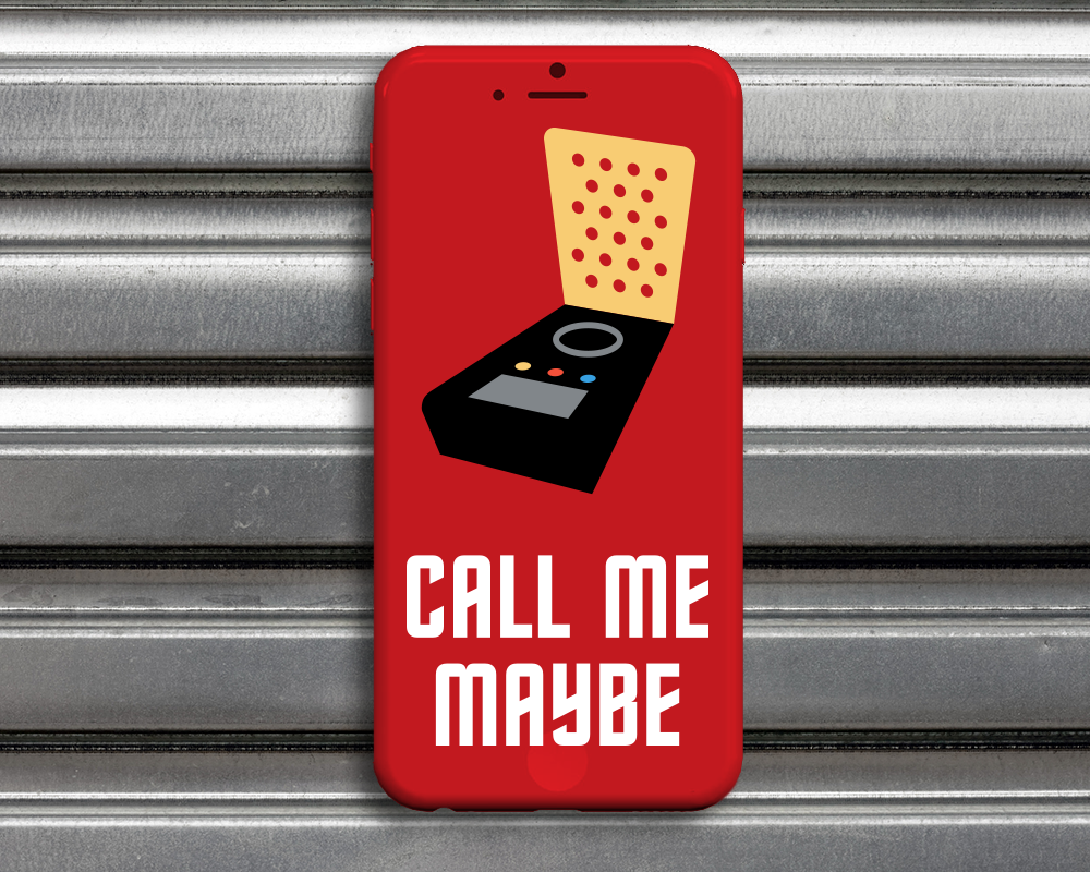Futuristic communicator design with the words "call me maybe"