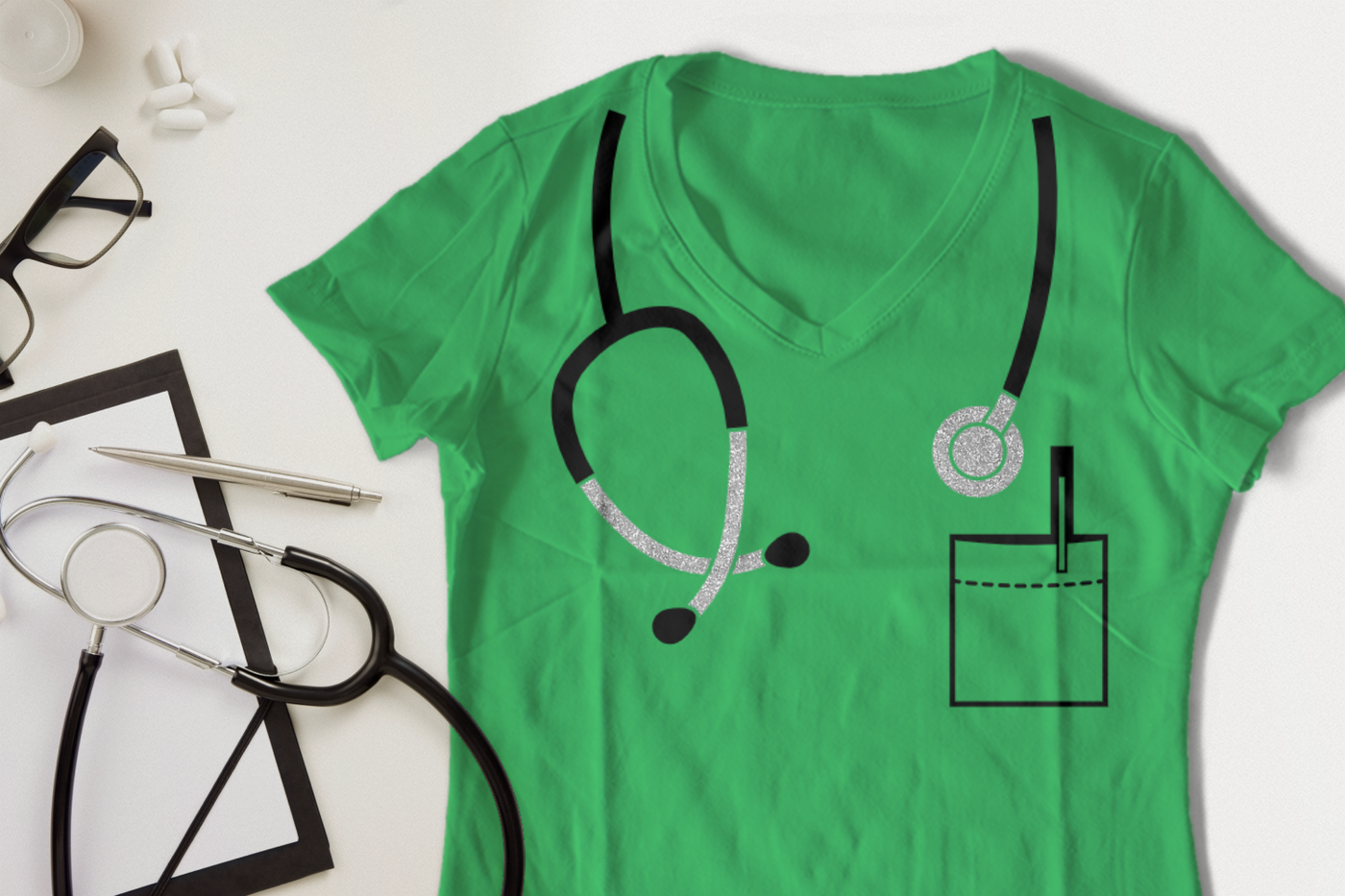 Faux stethoscope design with pocket
