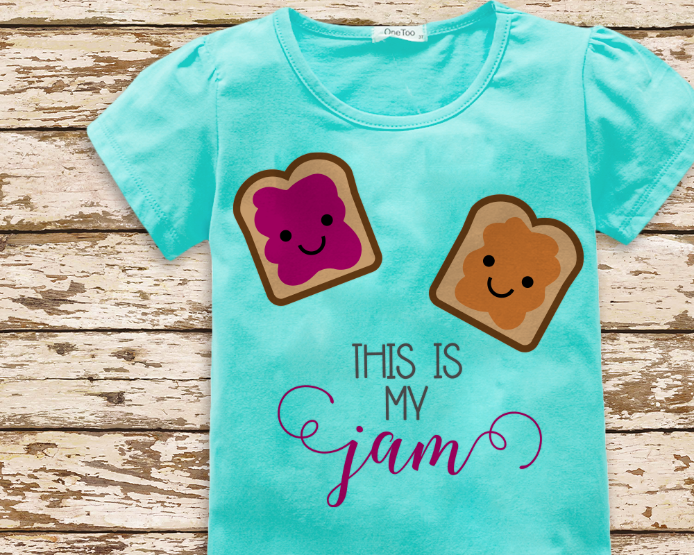 Design with two pieces of bread and text that says "this is my jam"