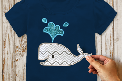 Whale with 3D tail applique