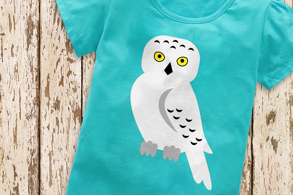 Snowy owl design on a turquoise tee.